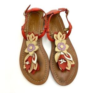 COACH Thong Sandals Sierra A8535 Flowers Orange Leather Sz 5B